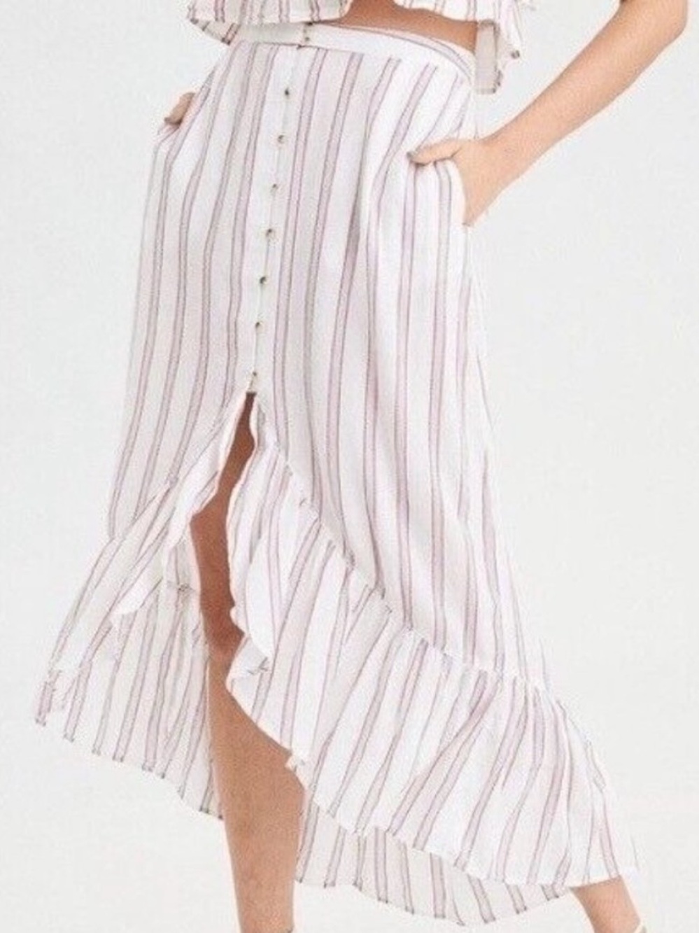 AE Striped Ruffle High-Low Midi Maxi Skirt Size XS Boho Beach Festival